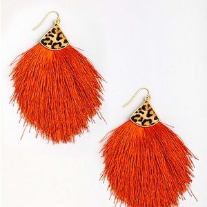 Rust Shaggy Fringe  Leopard Earrings